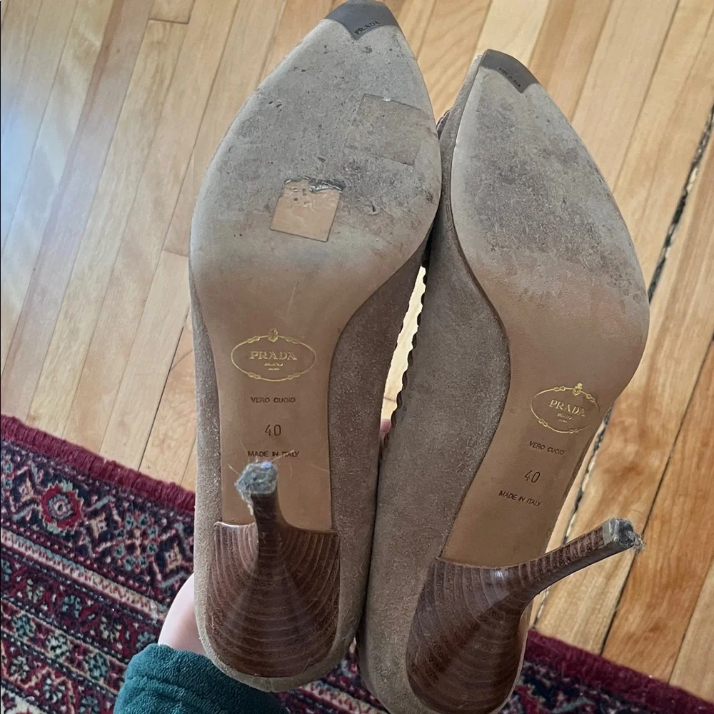 Prada Women's Tan and Purple Embellished Heels - Picture 5 of 5